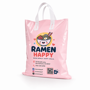 Wholesales Logo Custom Printed Matte Fancy Soft Loop Handle Pink Plastic Shopping Bag - Product Image 1