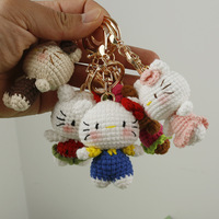 Nouveau porte-clés miniature chat tissé à la main en fil crocheté, pendentif chat Dopamine mignon pour sac
