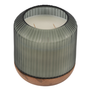 Ribbed Glass Scented <b>Candle</b> With Wood Base <b>Small</b> Votive For Indoor And Outdoor Use - Product Image 3