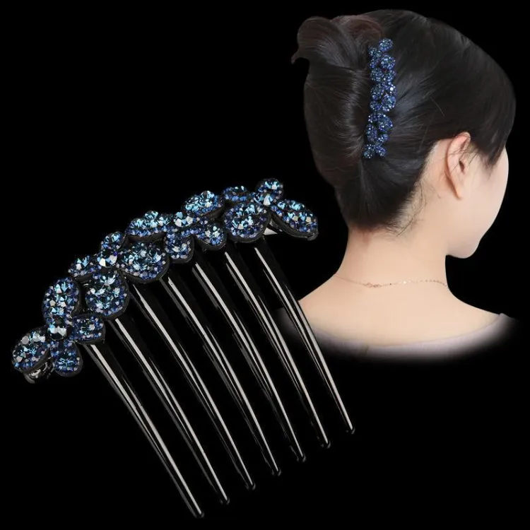 Korean Fashion Butterfly Pan Hair Pin Seven Tooth Crystal Flower Hair Fork Luxury Diamond Hair Comb For Women