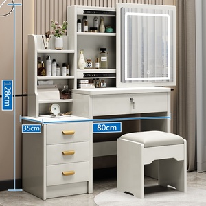Rosegia Coiffeuse Moderne pour Femmes à Prix Abordable avec 4 Tiroirs, LED, Miroir Réglable, Meuble de Chambre Blanc pour Hôtel - Product Image 4