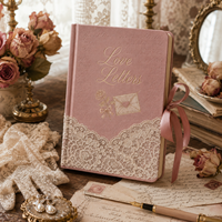Ensemble de carnets LABON personnalisés avec lettres d'amour, dentelle florale, couverture en cuir PU avec feuille d'or, ruban et breloque cœur, dans un coffret cadeau