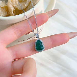 S925 Sterling Silver Gourd <b>Pendant</b> Necklace With <b>Emerald</b> Green Stone Elegant Clavicle Chain For Women Everyday Wear - Product Image 1