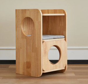 Cama para Gatos de Madera Maciza Estilo Tronco Moderno de Lujo, Mesa Auxiliar Multifuncional, Gabinete Lateral, Cama Pequeña para Gatos - Product Image 3