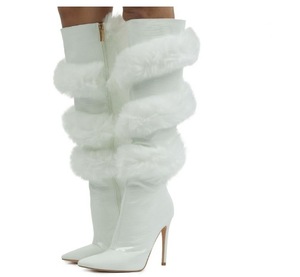 Fabricant Personnalisé Usine Luxe Dames Sexy Stiletto Genou Talon Haut Fourrure Imprimé Croc Femmes Large Mollet Chaussures Bottes - Product Image 6