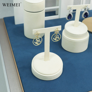 WEIMEI White Gold Trim Blue Velvet Base <b>Necklace</b> Bust Earring <b>Ring</b> Stand Bracelet Holder Luxury Window Jewelry Display Set - Product Image 6