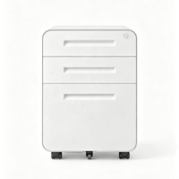 Armoire de classement moderne en acier blanc à 3 tiroirs, verrouillable, poignées intégrées, mécanisme de sécurité anti-basculement, gain de place pour le bureau