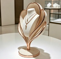 Présentoir à Colliers Multi-Niveaux Élégant en Or Rose, Buste à Bijoux en Forme de Pétale, Support à Bijoux Premium avec Éclairage LED, Durable