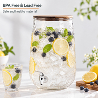 Distributeur de boissons en verre gaufré 8L avec robinet et couvercle en bois – Grand récipient pour service de boissons en restaurant et usage domestique
