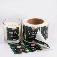 Étiquettes autocollantes personnalisées en vinyle imperméable résistant à la chaleur, impression couleur intégrale, logo OEM, pour emballages de pots de bougies parfumées