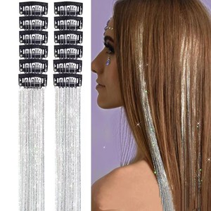 Lot de 12 extensions capillaires synthétiques pré-collées, mèches holographiques métalliques arc-en-ciel, résistantes à la chaleur, pour perruque, présentées en coffret cadeau - Product Image 4