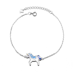 Bijoux cheval <span class=keywords><strong>bleu</strong></span> ornement, <span class=keywords><strong>ensemble</strong></span> de boucles d'oreilles, argent véritable 925, Bracelet licorne, pour adolescents - Product Image 2