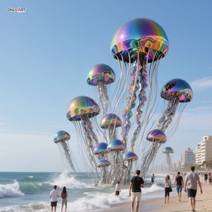 Grande statue de poisson gelée en métal poli moderne personnalisée, <span class=keywords><strong>sculpture</strong></span> de poisson gelée de couleur plaquée en acier inoxydable pour décor de parc océanique - Product Image 3