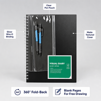 Carnet A4 avec stylos, journal visuel, reliure spirale, papier écologique 110 g/m² pour le travail de bureau, la prise de notes, les idées de réunions