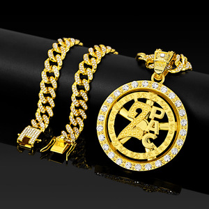 Collar con colgante de letras 2Pac giratorio de aleación de zinc chapado en oro de 14K, cadena cubana con incrustaciones de circonitas, joyería hip hop para fiesta - Product Image 1