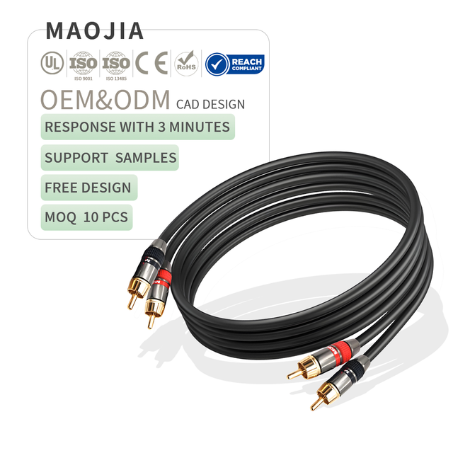 High Quality 24K Gold Plated RCA Audio 2RCA to 2 RCA Male Shielded Cable Audiophile RCA Interconnect Cable Hi-Fi Stereo Cable