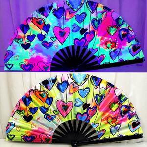 พัดไม้ไผ่พับได้เคลือบสีเรืองแสง UV เป็นมิตรกับสิ่งแวดล้อม พัดขนาดใหญ่สีสันตามสั่ง สำหรับงานแต่งงานและการเต้นรำ - Product Image 1