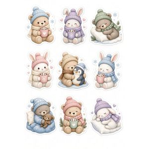 Set de Adhesivos de Animales Invernales, Osos, Conejos y Pingüinos de Dibujos Animados, Autoadhesivos e Impermeables para Laptop, Diario y Álbum de Recortes - Product Image 1