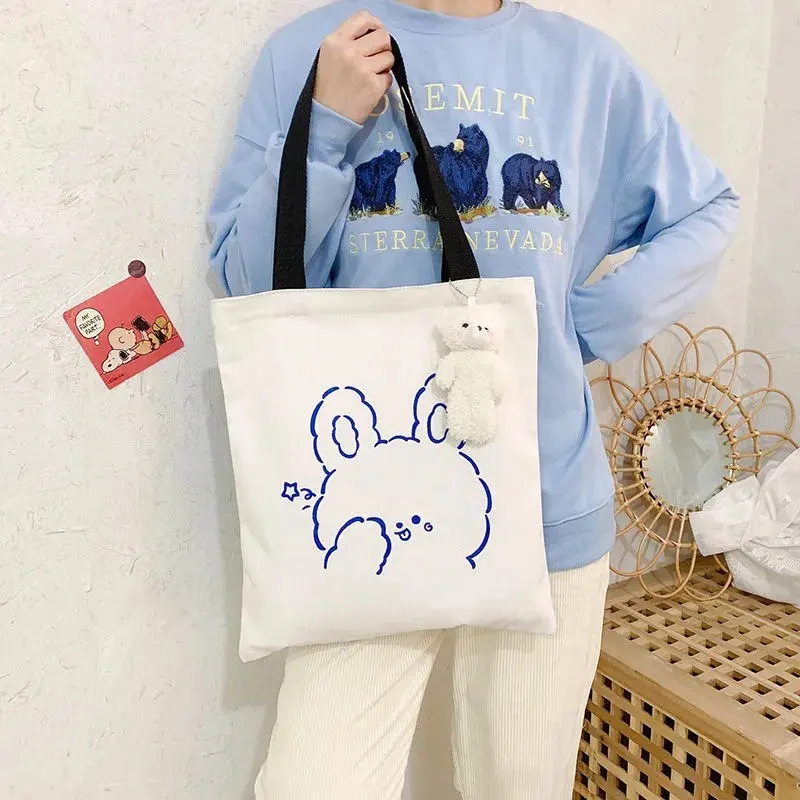 Canvas Shoulder Bag Cartoon printed canvas zipper bags wholesale Cute Shopping Tote Bag
