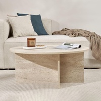 Table basse ronde moderne en mélamine et panneaux de particules, avec plateau en pierre de travertin