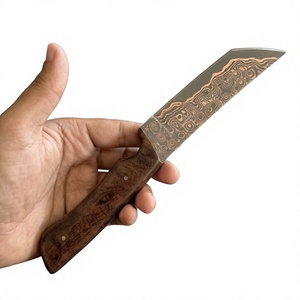 Cuchillo de Hoja Fija de Acero Damasco y Cobre con Mango de Madera, Personalizable, para Caza, Camping y Supervivencia - Product Image 2