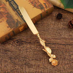 <span class=keywords><strong>Pelle</strong></span> à <span class=keywords><strong>pizza</strong></span> en acier inoxydable avec manche en forme de fleur, couteau de service à gâteau en or, ensemble de 2 couverts pour restaurant et <span class=keywords><strong>maison</strong></span> - Product Image 3