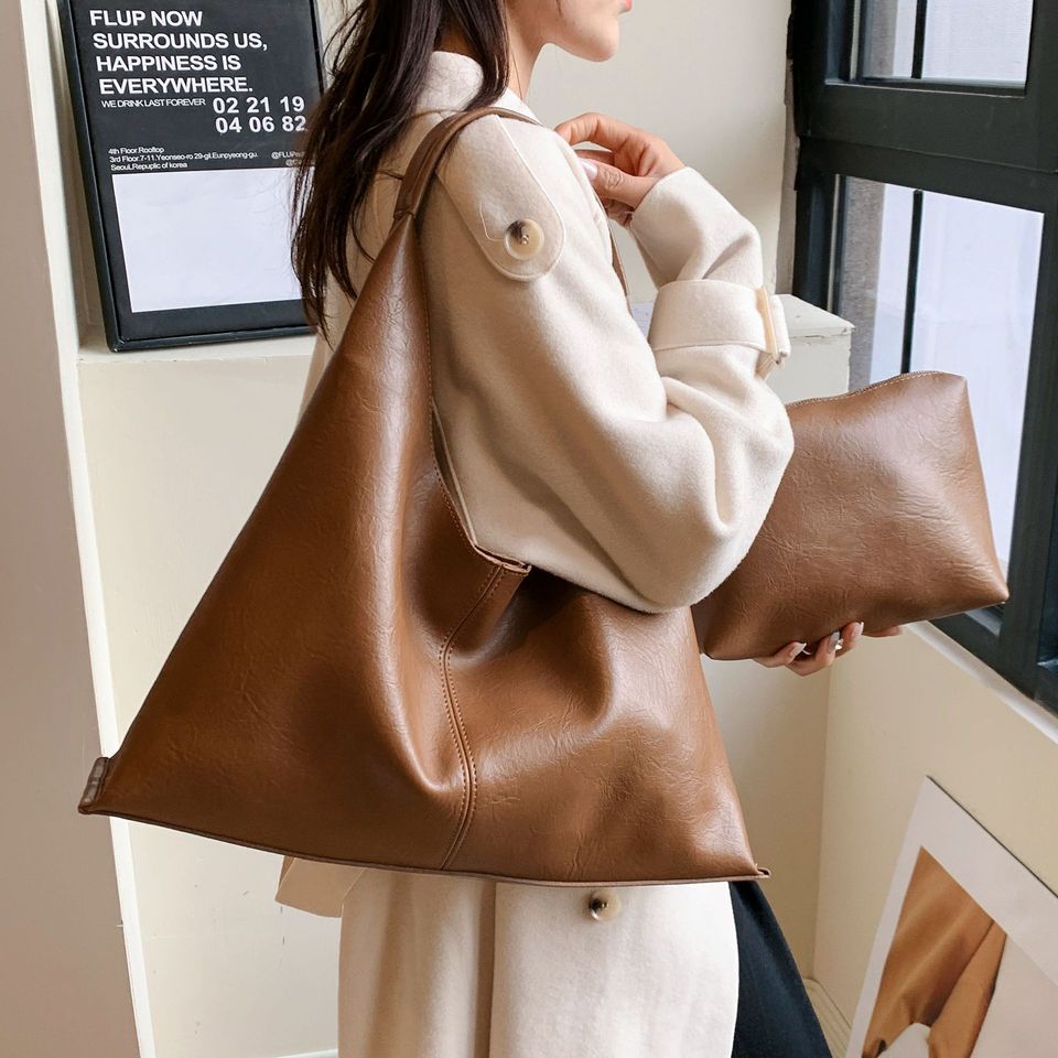 Womens Fashion Shoulder Bag 2pcs Soft Pu Leather Crossbody Tote Purse Handbag Top Handle Satchels Retro Leather Large Tote Bag