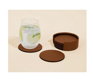 Classic Leather <b>Coaster</b> Set for Home Office and Hotel Decor-round Pattern Water <b>Glass</b> <b>Coaster</b> Holder Reasonable Price - Product Image 1