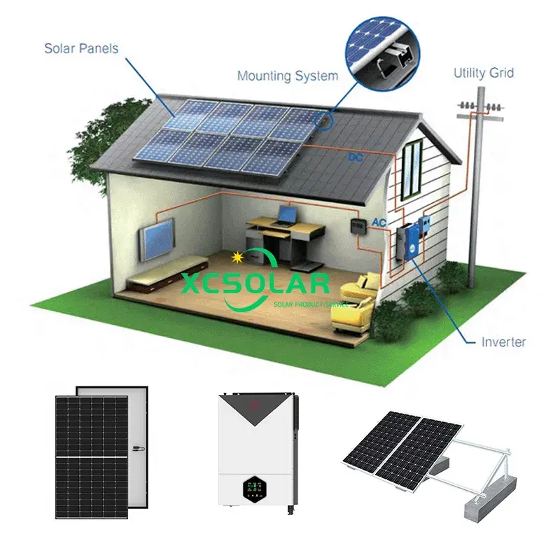 Elektrik tasarrufu All In one komple güneş enerjisi sistemi ev kullanımı elektrik gücü, ev güneş enerjisi jeneratör sistemi