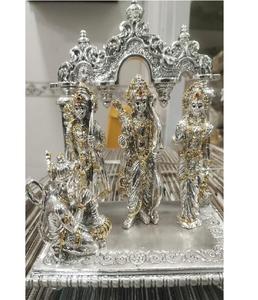 Elegante Ídolo de Ram Darbar Hecho a Mano en Plata Plateada con Rama, Sita, Laxman y Hanuman para Decoración Sagrada del Templo del Hogar, Regalo de Diwali - Product Image 3