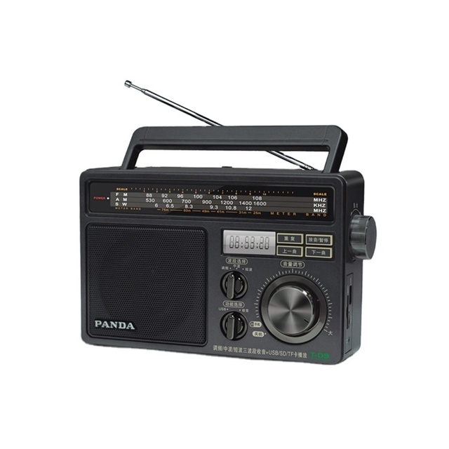 PANDA High Sensitivity Three-Band Digital Display AM/FM/SW USB/SD/TF Card MP3 Player AC/DC Powered Vintage Portable Radio Black