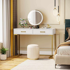 Coiffeuse moderne élégante en MDF avec tiroirs et miroir sur pied pour femmes et jeunes filles, idéale pour chambre, hôtel, salon - Product Image 1