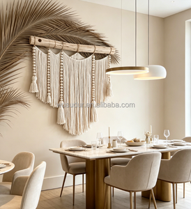 Tapisserie murale en <span class=keywords><strong>macramé</strong></span> Driftwood <span class=keywords><strong>avec</strong></span> perles de <span class=keywords><strong>bois</strong></span> blanches, longues franges et pompons, grande décoration murale bohème pour cheminée et chambre à coucher - Product Image 6