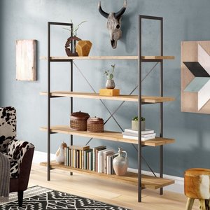 Estantería de estilo moderno Estantería de libros de madera Estantería de madera y metal <span class=keywords><strong>vintage</strong></span> Estantería de 4 niveles con 2 cajones - Product Image 2