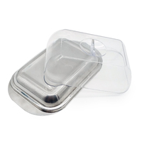 Assiette à Fromage en Acier Inoxydable Plat à Beurre de Vache avec Couvercle en Plastique Transparent pour Ustensiles de Cuisine