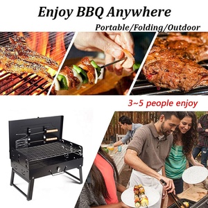Parrilla de Carbón Plegable con Rejilla de Acero Cromado, Acabado en Esmalte de Porcelana Negra, Carrito Portátil para Asar al Aire Libre - Product Image 4