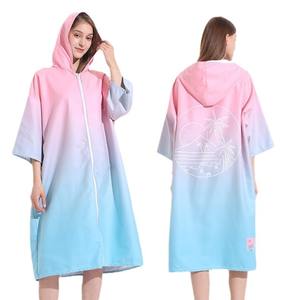 Microfibre Imprimé Plage Natation Surf Cape À Séchage Rapide Serviette De Bain À Capuche Avec Fermeture Éclair Produit - Product Image 5