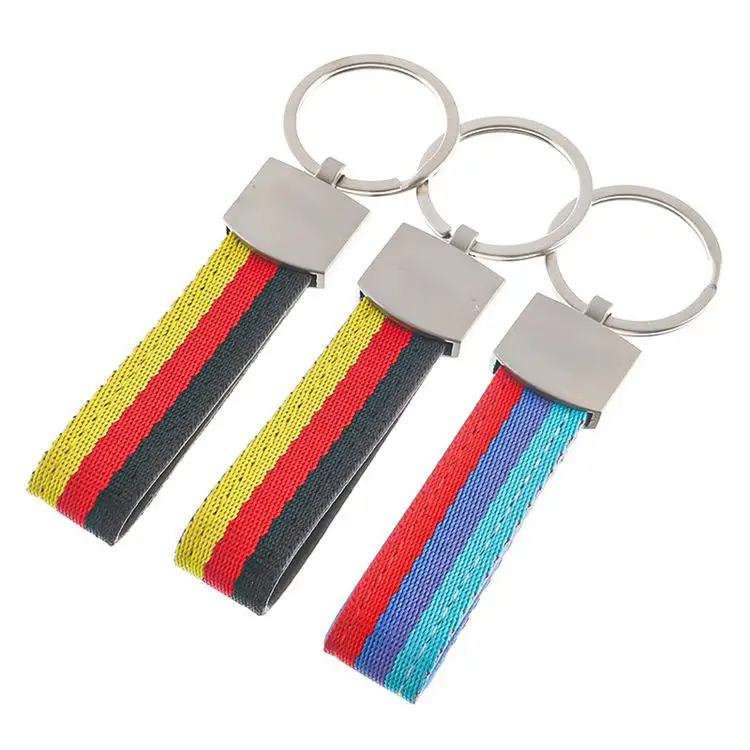 Three color sports Nylon braided belt car key chain accessory pendant gifts zinc alloy key ring