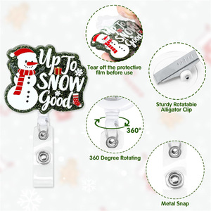 In stock: Fun Christmas badge scrolls made of acrylic sheet, retractable and easy-to-pull Santa Claus alligator <b>clips</b>, - Product Image 3