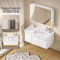 Lemari Kamar Mandi Dinding Berbahan Aluminium Sarang Lebah yang Dipertebal dengan Wastafel Keramik Terintegrasi dan Bak Cuci Toilet
