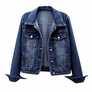 Chaqueta vaquera de mujer con acabado lavado, cuello vuelto, abotonadura sencilla, transpirable, ecológica, manga larga, estilo camionero, color liso, para otoño - Product Image 2