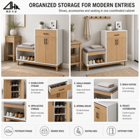 Moderno Mueble Zapatero Blanco y de Madera con Cajón, Puertas Dobles, Estantes y Banco para la Entrada
