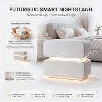 Table de chevet LED minimaliste de luxe avec revêtement en cuir PVC et emballage assemblé, table de chevet pour villa
