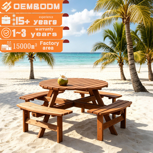 <span class=keywords><strong>Table</strong></span> à Manger <span class=keywords><strong>Ronde</strong></span> et Bancs d'Extérieur en <span class=keywords><strong>Bois</strong></span>, Design Intégré, Idéale pour Hôtels, Plages, Terrasses et Pique-niques - Product Image 1