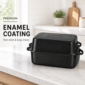 <span class=keywords><strong>Teglia</strong></span> per Arrosto in Granito Nero con Coperchio e Griglia, Set di Pentole da Forno OEM per Arrosto di Tacchino e Pollo - Product Image 3
