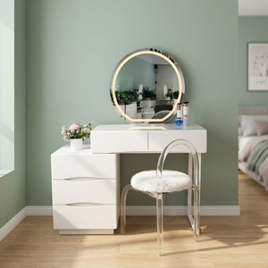 Modern Makeup Vanity Table <b>With</b> <b>Lighted</b> <b>Mirror</b> Storage Desk For Bedroom Furniture - Product Image 4
