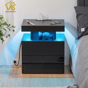 <span class=keywords><strong>Table</strong></span> de chevet <span class=keywords><strong>scandinave</strong></span> contemporaine intelligente avec lumière LED à changement de couleur pour meubles de chambre à coucher modernes - Product Image 1