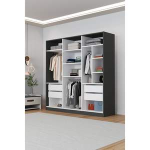 Armoire moderne anthracite à 6 portes, 4 tiroirs et 13 étagères pour chambre à coucher, hôtel, rangement, armoire de rangement pour vêtements en kit pour usage domestique - Product Image 5