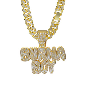 Collana Lunga Cubana alla Moda in Lega di Zinco con Ciondolo Lettera Hip-Hop Burna Boy con Strass, Placcata Oro, Stile Europeo e Americano - Product Image 5
