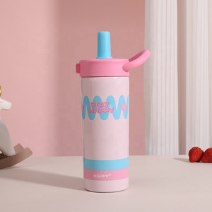 Gobelet isotherme portable personnalisé en acier inoxydable 316, à double ouverture, avec poignée et paille, design créatif et coloré pour filles - Product Image 4